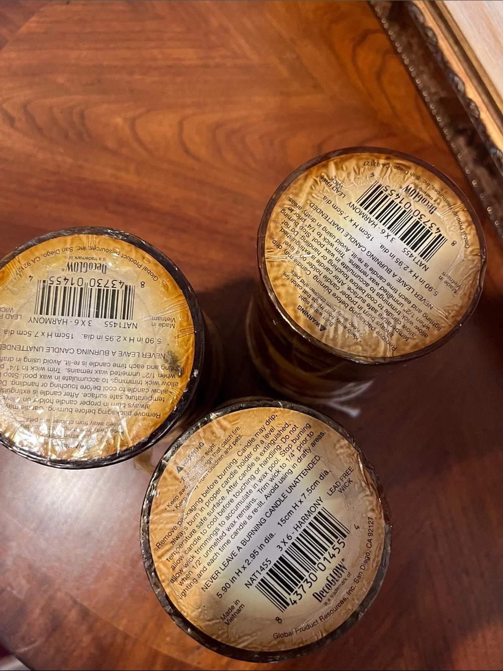 🆕 Set of 3 Decorative Scented Rustic Pillar Candles “Harmony” Multi Color Wax